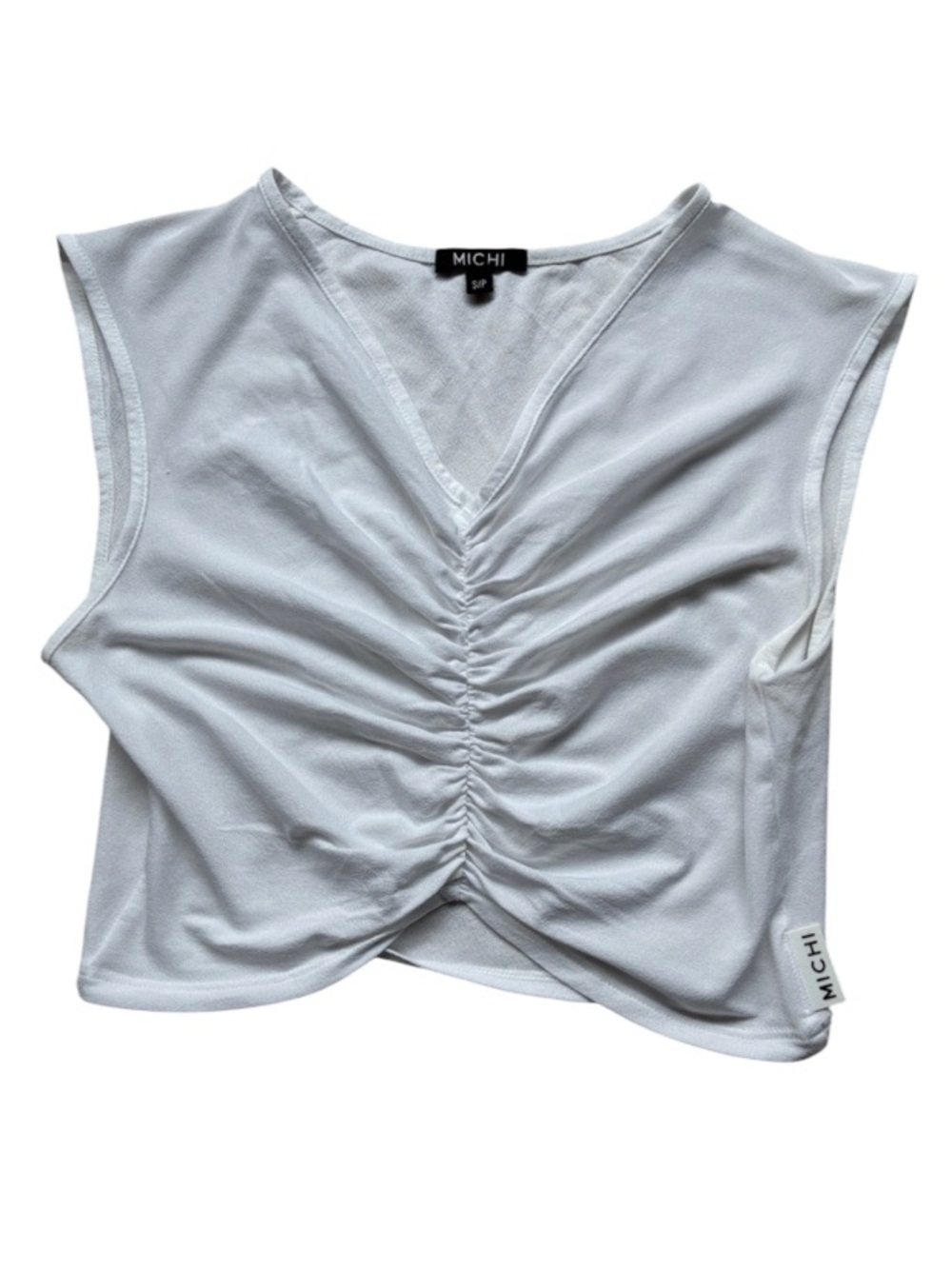 MICHI Women's White Sleeveless Ruched Crop Top Size Small